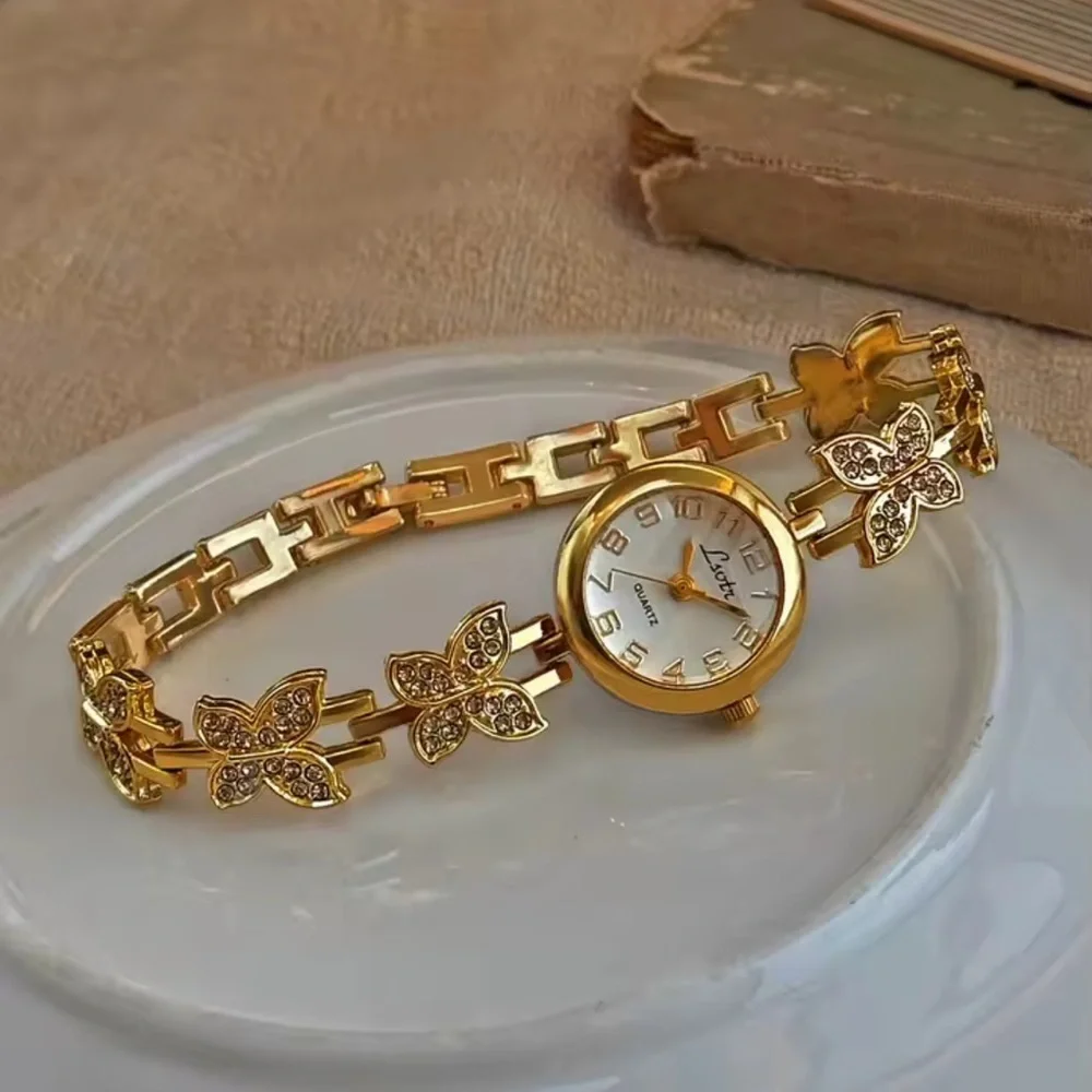 Vintage Gold Butterfly Crystal Bracelet Watch